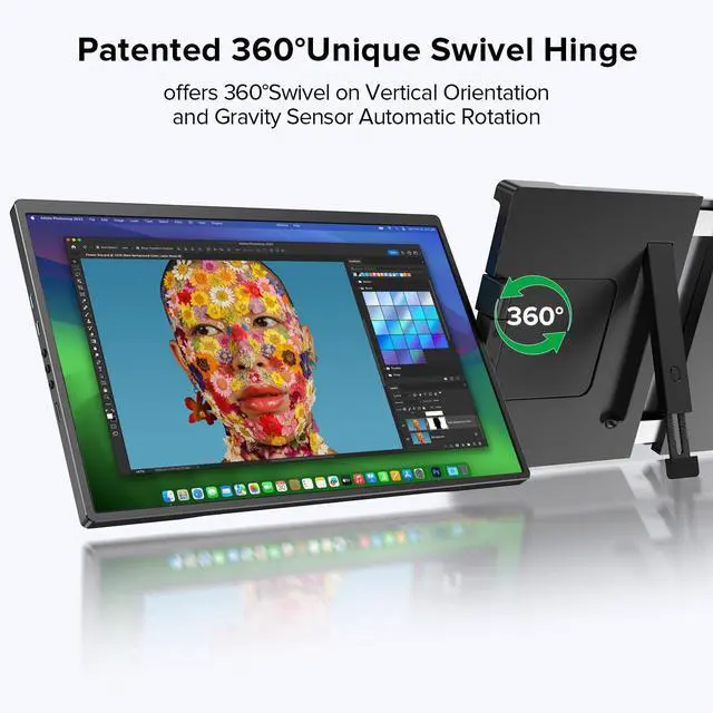 Alt view image 3 of 5 - UPERFECT Laptop Screen Extender, 2K 14" 360°Unique Swivel Hinge w/ 180° Automatic Rotation, 2240x1400 QHD IPS Portable Monitor for 14"-17'' Laptops, Plug & Play with Mac, Wins, Dex (Only one Screen)