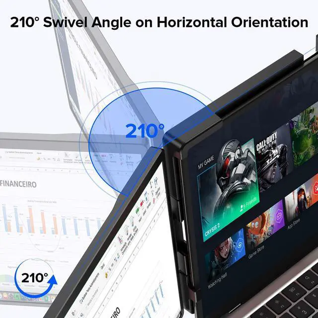 Alt view image 4 of 5 - UPERFECT Laptop Screen Extender, 2K 14" 360°Unique Swivel Hinge w/ 180° Automatic Rotation, 2240x1400 QHD IPS Portable Monitor for 14"-17'' Laptops, Plug & Play with Mac, Wins, Dex (Only one Screen)