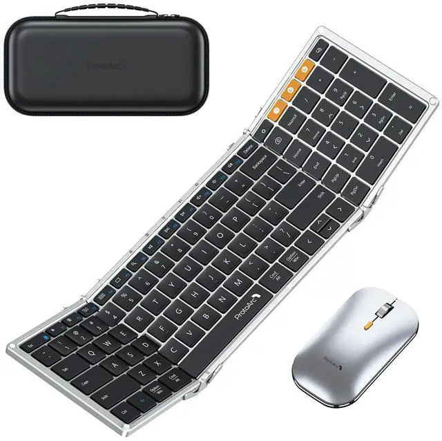 Main image of ProtoArc Foldable Keyboard and Mouse, XKM01 True Full-Size Folding Keyboard Mouse Combo for Business and Travel, 2.4G+Dual Bluetooth Portable Mouse Keyboard for Laptop iPads Tablets -Black Silver