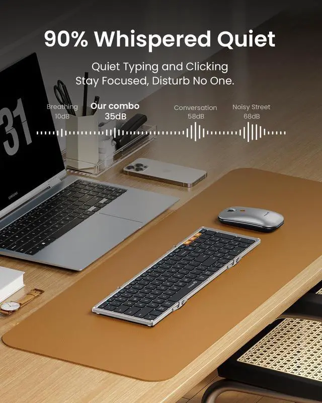 Alt view image 5 of 5 - ProtoArc Foldable Keyboard and Mouse, XKM01 True Full-Size Folding Keyboard Mouse Combo for Business and Travel, 2.4G+Dual Bluetooth Portable Mouse Keyboard for Laptop iPads Tablets -Black Silver