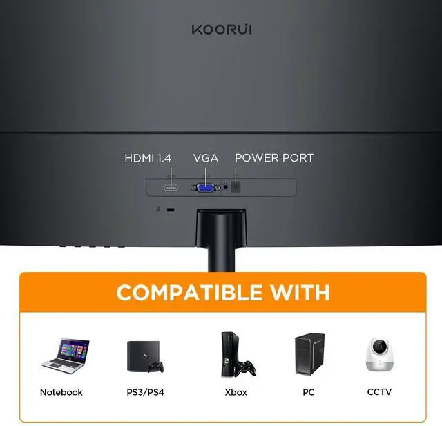 Alt view image 5 of 5 - KOORUI 24 inch Curved Monitor, Full HD 1080P Curved Computer Monitor, 100Hz 1500R PC Screen, TÜV Rheinland Certified, HDMI VGA, Tilt Adjustment, LCD Display, Eye Care, Black 24N5CA