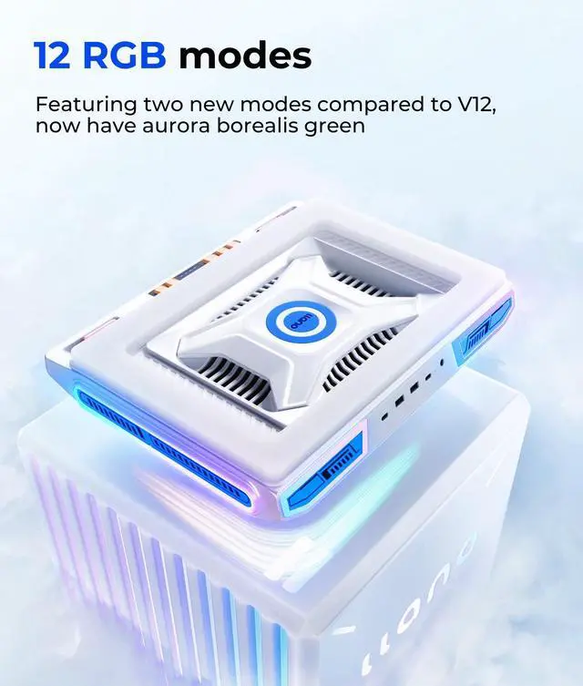Alt view image 3 of 5 - llano V10 Gaming Laptop Cooler, RGB Laptop Cooling Pad Stand with Powerful 4.72 Inch External Turbo Cooling Fan, Fast Cooling Computer 13-17.3inch, 3 Adjustable Stand, 4-Port USB C&A (White)