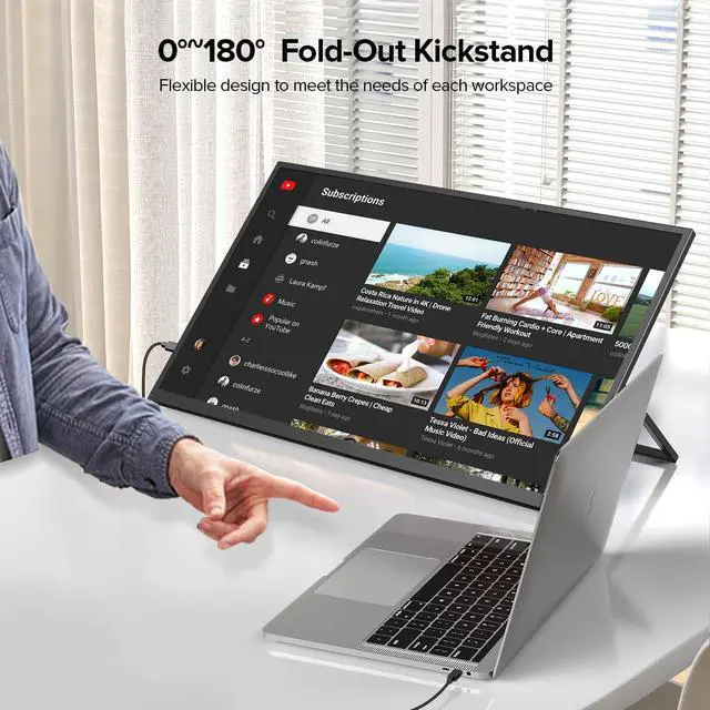 Alt view image 3 of 5 - EVICIV 22" Portable Monitor | 2K Portable Laptop Monitor | 180degAdjustable Kickstand & VESA | FreeSync, HDR | 350Nits | QHD IPS | Type C, HDMI |Large Travel Gaming Second Screen for Laptop, Switch