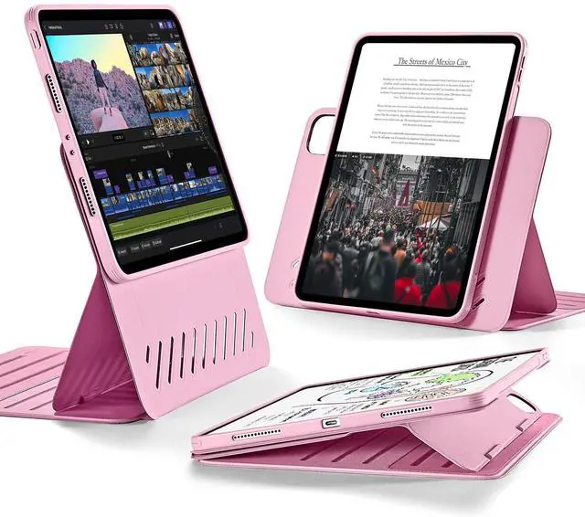 Main image of ESR for iPad Pro 11 Inch Case (2022/2021/2020/2018, 4th/3rd/2nd/1st Generation), Removable Magnetic Cover, Adjustable Portrait/Landscape Stand with Raised Display View, 9 Standing Angles, Pink