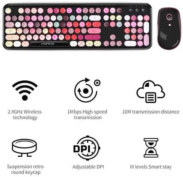 Alt view image 2 of 5 - Wireless Keyboard and Mouse Combo, 2.4 GHz Full-Sized Typewriter Keyboard and Mouse Wireless with Round Keycaps for Windows, Computer, Desktop, PC, Laptop (New BlackColorful)