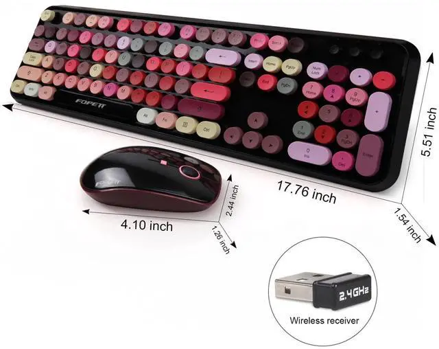Alt view image 5 of 5 - Wireless Keyboard and Mouse Combo, 2.4 GHz Full-Sized Typewriter Keyboard and Mouse Wireless with Round Keycaps for Windows, Computer, Desktop, PC, Laptop (New BlackColorful)
