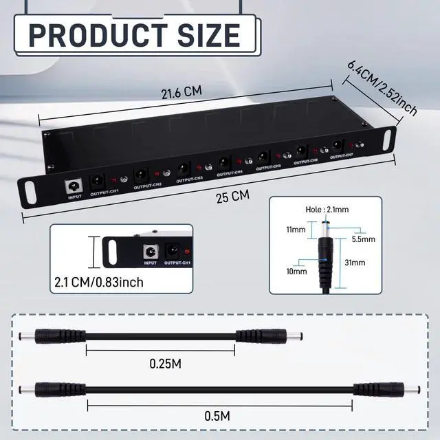 Alt view image 3 of 5 - GeeekPi DC PDU Lite 7-CH 0.5U Rack-Mount Power Distribution Unit for DeskPi Rackmate T1/T0/T2 and 10 Inch Server Cabinet, 7 Outlets, with 3PCS 25cm DC5521 Cables and 3PCS 50cm DC5521 Cables