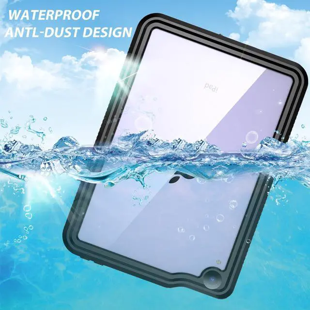 Alt view image 2 of 5 - Hualele iPad Mini 6 Waterproof Case, IP68 Underwater Shockproof Drop Proof Full Body with Screen Protector Protective Cover with Lanyard and Kickstand for iPad Mini 6th Generation