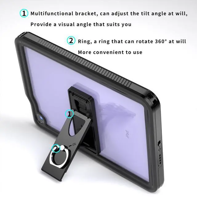 Alt view image 5 of 5 - Hualele iPad Mini 6 Waterproof Case, IP68 Underwater Shockproof Drop Proof Full Body with Screen Protector Protective Cover with Lanyard and Kickstand for iPad Mini 6th Generation