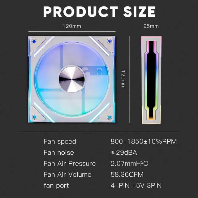Alt view image 5 of 5 - ICOLER Star Stone V2 3IN1 120mm ARGB Computer Case Fans,Double Sided Infinity Mirror Design Cooling Fan, 120mm CPU Fan PWM 1850RPM 58.36CFM 2.07MMH20 HDB Bearing for PC Case&CPU Cooler(White)