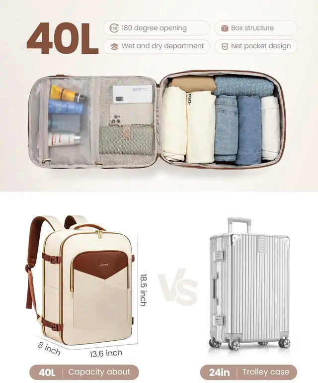 Alt view image 2 of 5 - LOVEVOOK Travel Backpack for Women&Men,Personal Item Travel Bag with 3 Packing Cubes,TSA Carry on Backpack for Airplanes Fit 17inch Laptop,40L Waterproof Travel Essentials Airline Approved Luggage