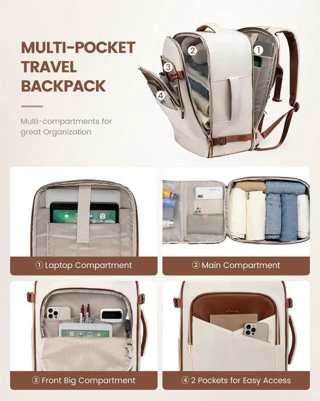 Alt view image 5 of 5 - LOVEVOOK Travel Backpack for Women&Men,Personal Item Travel Bag with 3 Packing Cubes,TSA Carry on Backpack for Airplanes Fit 17inch Laptop,40L Waterproof Travel Essentials Airline Approved Luggage