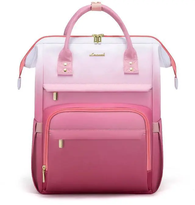 Main image of LOVEVOOK Gradient Laptop Backpack for Women,15.6 Inch Work Computer Bakcpack Purse Laptop Bag With Anti-Theft Pocket,Waterproof Carry on Teacher College Backpack for Travel,Pink-White