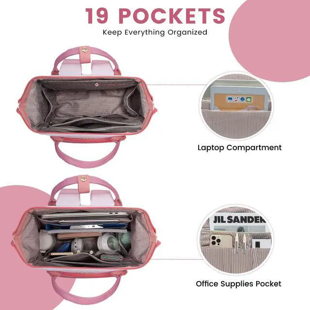 Alt view image 4 of 5 - LOVEVOOK Gradient Laptop Backpack for Women,15.6 Inch Work Computer Bakcpack Purse Laptop Bag With Anti-Theft Pocket,Waterproof Carry on Teacher College Backpack for Travel,Pink-White