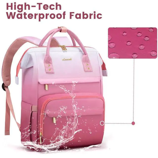 Alt view image 5 of 5 - LOVEVOOK Gradient Laptop Backpack for Women,15.6 Inch Work Computer Bakcpack Purse Laptop Bag With Anti-Theft Pocket,Waterproof Carry on Teacher College Backpack for Travel,Pink-White