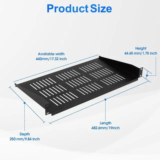 Alt view image 2 of 5 - Moocci 19" 1U Server Rack Shelf 2 Pack - Universal Vented Network Rack Mount Shelf for Server Rack & Cabinet - Rackmount Shelf Rack Shelves Cantilever Tray for Small Light Device Equipment
