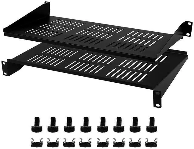 Main image of Moocci 19" 1U Server Rack Shelf 2 Pack - Universal Vented Network Rack Mount Shelf for Server Rack & Cabinet - Rackmount Shelf Rack Shelves Cantilever Tray for Small Light Device Equipment
