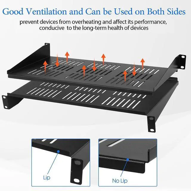Alt view image 3 of 5 - Moocci 19" 1U Server Rack Shelf 2 Pack - Universal Vented Network Rack Mount Shelf for Server Rack & Cabinet - Rackmount Shelf Rack Shelves Cantilever Tray for Small Light Device Equipment