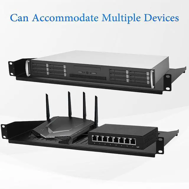 Alt view image 4 of 5 - Moocci 19" 1U Server Rack Shelf 2 Pack - Universal Vented Network Rack Mount Shelf for Server Rack & Cabinet - Rackmount Shelf Rack Shelves Cantilever Tray for Small Light Device Equipment