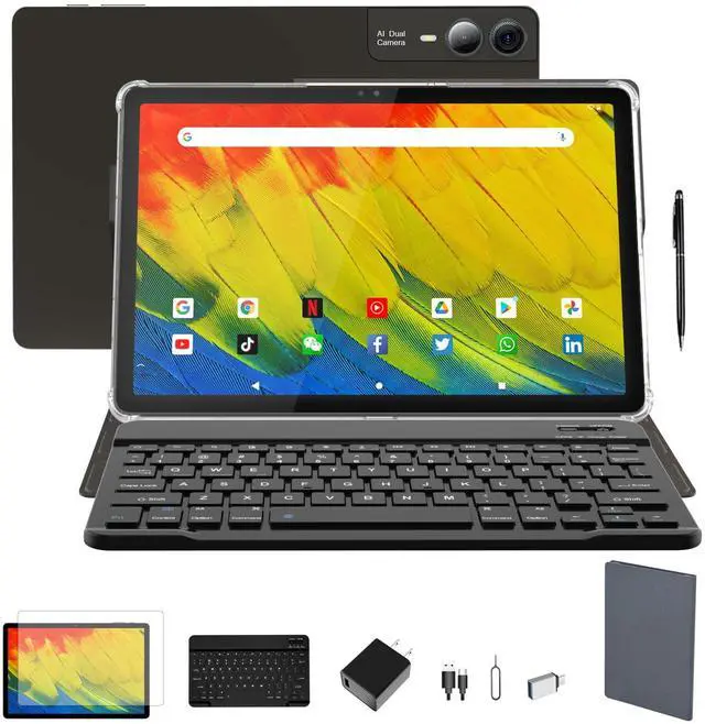 Main image of MSLSTM 2025 Latest 11 inch Tablet Android 14 Tablets 18GB RAM 128GB ROM+1TB TF Expand, 2K Display, T616 CPU,23 MP Camera, 5G WiFi,4 Speakers, Tablet with Keyboard,case, Pen(Gray)