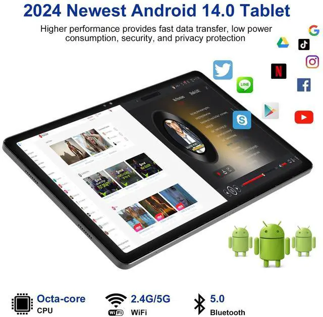 Alt view image 5 of 5 - MSLSTM 2025 Latest 11 inch Tablet Android 14 Tablets 18GB RAM 128GB ROM+1TB TF Expand, 2K Display, T616 CPU,23 MP Camera, 5G WiFi,4 Speakers, Tablet with Keyboard,case, Pen(Gray)