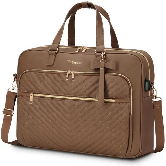 Main image of Taygeer Laptop Tote Bag for Women, Large Convertible Briefcase Backpack with USB Port, Waterproof Leather 17 inch Computer Work Bag, Professional Messenger Shoulder Handbag for Business Office, Brown