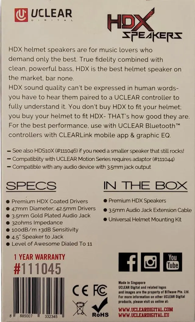 Alt view image 2 of 3 - UClear Digital HDX 47mm Diameter Helmet Speaker Set 3.5mm Jack