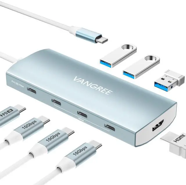 Main image of USB C Hub 8 in 1 Multiport Adapter, 3 USB 3.2 Gen 2 Ports with 10Gbps, 3 USB-A 3.0 5Gbps, 4K@60Hz HDMI, 100W PD, USBC Splitter for MacBook Pro, iPad Pro, Mac mini and More(Not Support USB-C Monitor)