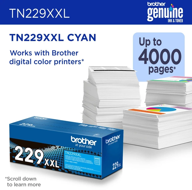 Alt view image 18 of 20 - Brother Genuine TN229XXLC Super High-yield Cyan Toner Cartridge