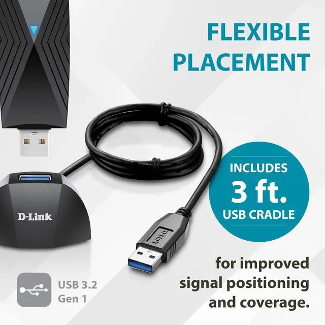 Alt view image 5 of 20 - D-Link Wi-Fi 6 AX1800 Gigabit USB 3.0 Adapter with Cradle for Upgrading Desktop & Laptop PCs  - (DWA-X1850-B1)