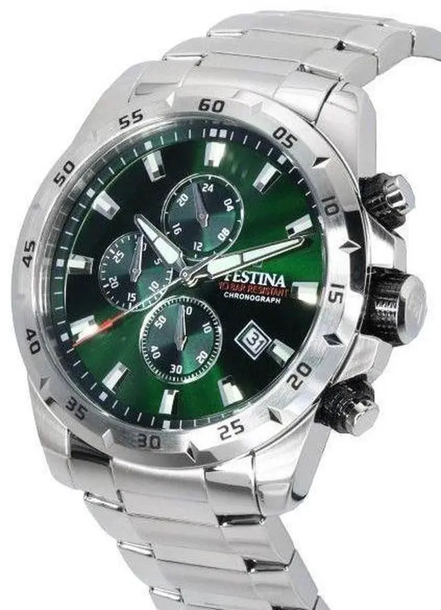 Alt view image 3 of 4 - Festina Sports Chorongraph Stainless Steel Green Dial Quartz 20463-3 100M Men's