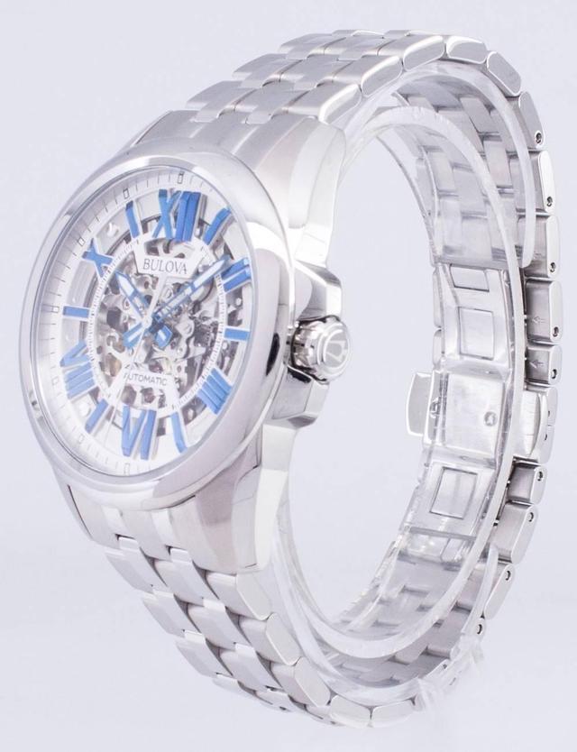 Alt view image 6 of 7 - Bulova Skeleton Mens Silver Dial Stainless Steel Automatic Watch 96A187