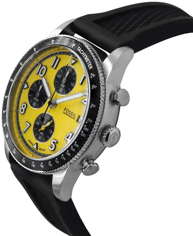 Alt view image 3 of 7 - Fossil Sport Chronograph Silicone Strap Yellow Dial Quartz Men's Watch FS6044