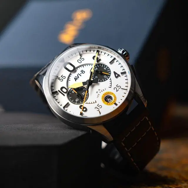Alt view image 3 of 7 - AVI-8 Spitfire Lock Chronograph Bethlem White Dial Quartz Men's Watch AV-4089-0B