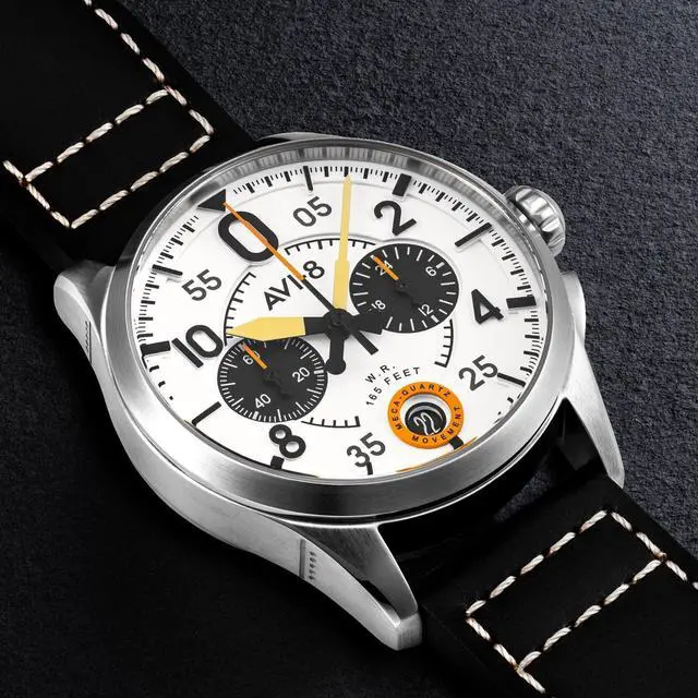 Alt view image 4 of 7 - AVI-8 Spitfire Lock Chronograph Bethlem White Dial Quartz Men's Watch AV-4089-0B