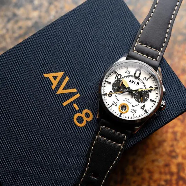 Alt view image 5 of 7 - AVI-8 Spitfire Lock Chronograph Bethlem White Dial Quartz Men's Watch AV-4089-0B