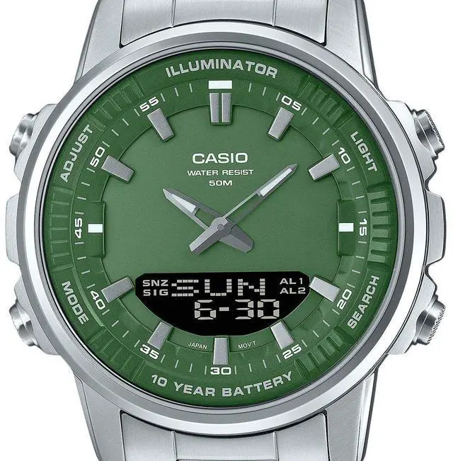 Alt view image 2 of 3 - Casio Analog Digital Stainless Steel Green Dial Quartz AMW-880D-3AV Men's Watch