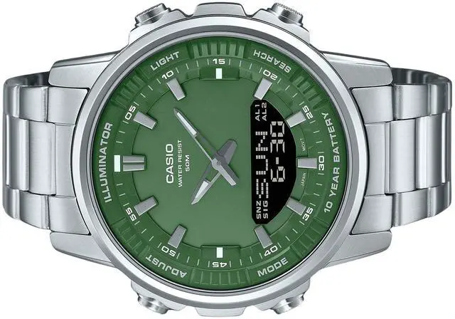 Alt view image 3 of 3 - Casio Analog Digital Stainless Steel Green Dial Quartz AMW-880D-3AV Men's Watch