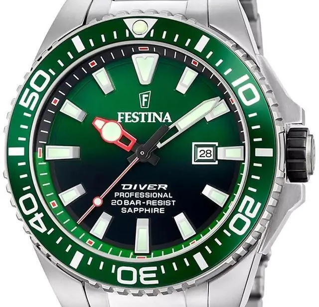 Alt view image 2 of 3 - Festina The Originals Green Dial Quartz Diver's 200M Men's Watch F20663-2