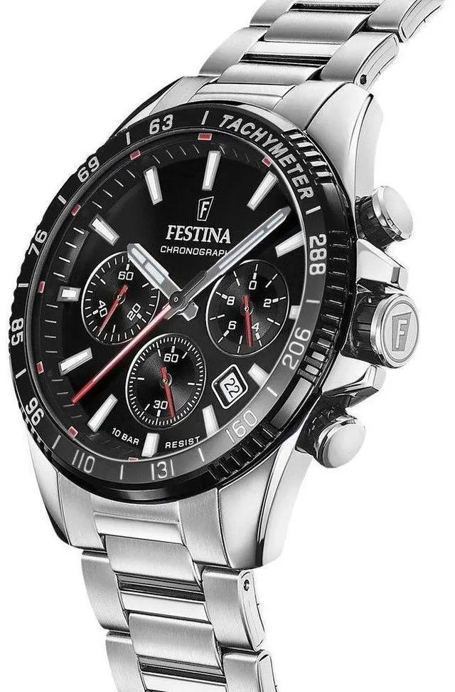 Alt view image 3 of 3 - Festina Timeless Chronograph Black Dial Quartz 100M Men's Watch F20560-6