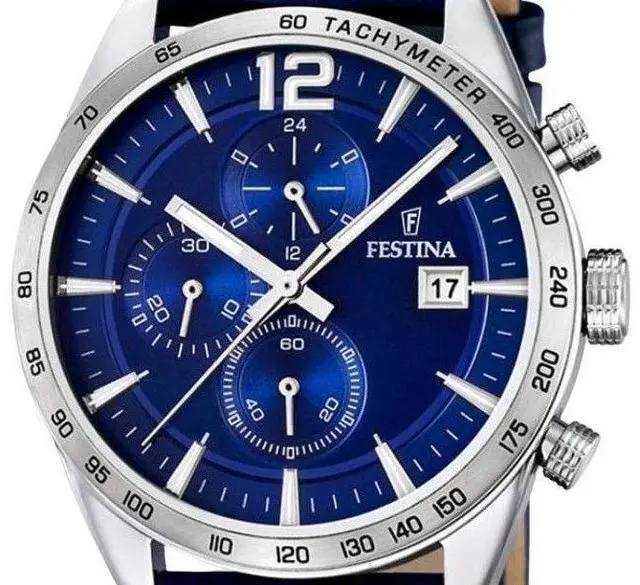 Alt view image 2 of 3 - Festina Timeless Chronograph Leather Strap Blue Dial Quartz F16760-3 Men's Watch
