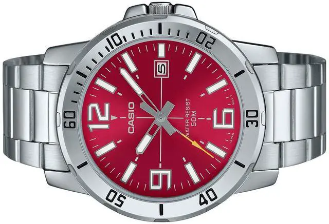Alt view image 3 of 3 - Casio Standard Analog Stainless Steel Red Dial Quartz MTP-VD01D-4BV Men's Watch