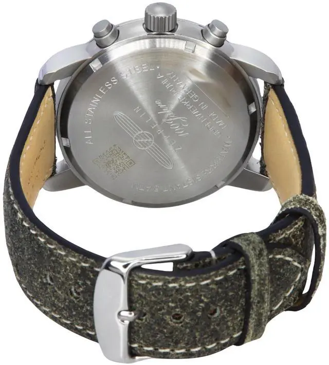 Alt view image 4 of 4 - Zeppelin 100 Jahre Chronograph Leather Strap Green Dial Quartz 86804 Men's Watch