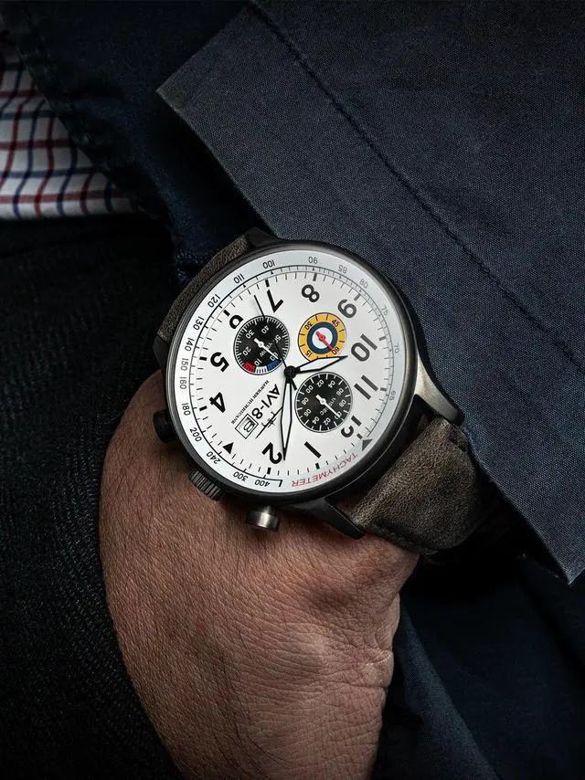 Alt view image 3 of 5 - AVI-8 Hawker Hurricane Chronograph White Dial Quartz Men's Watch AV-4011-0B