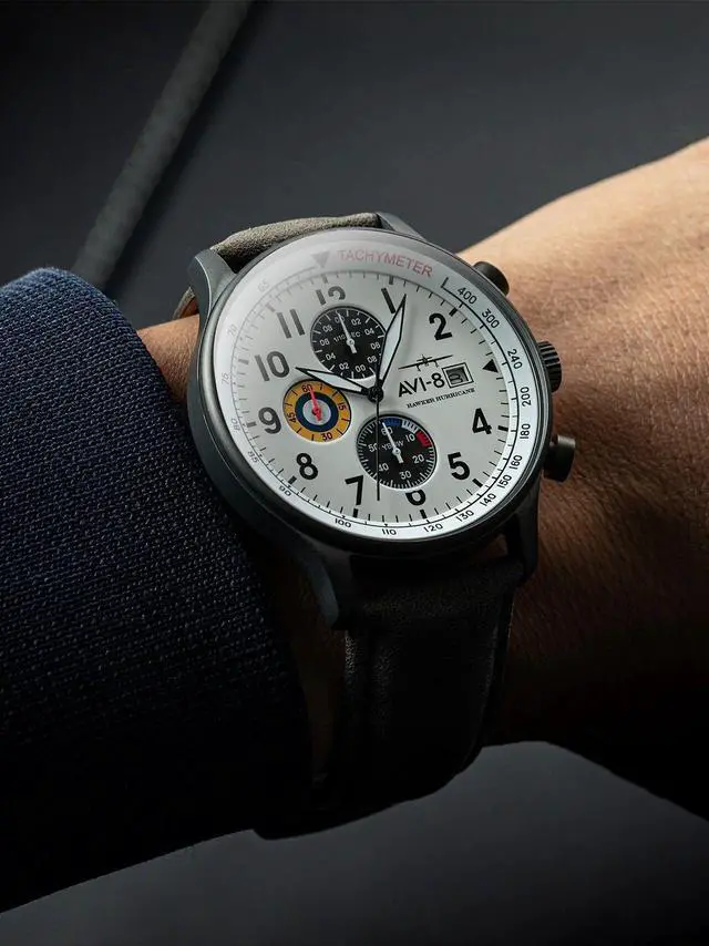 Alt view image 4 of 5 - AVI-8 Hawker Hurricane Chronograph White Dial Quartz Men's Watch AV-4011-0B