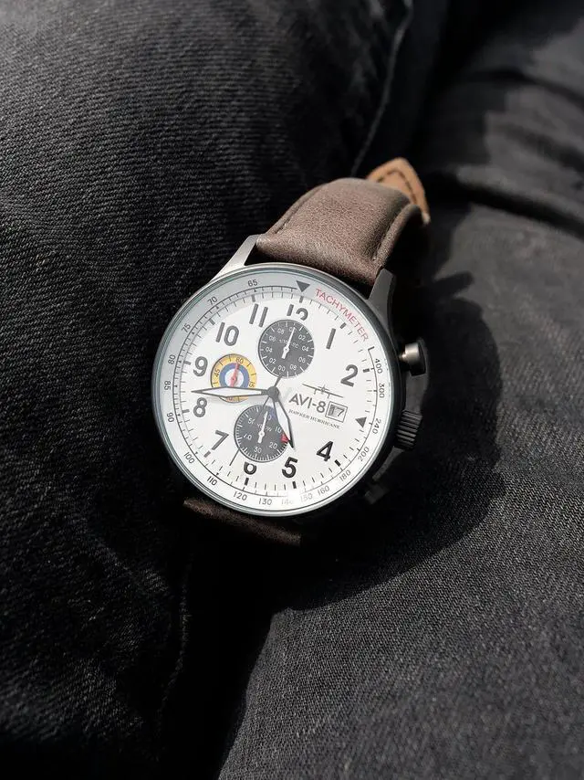 Alt view image 5 of 5 - AVI-8 Hawker Hurricane Chronograph White Dial Quartz Men's Watch AV-4011-0B