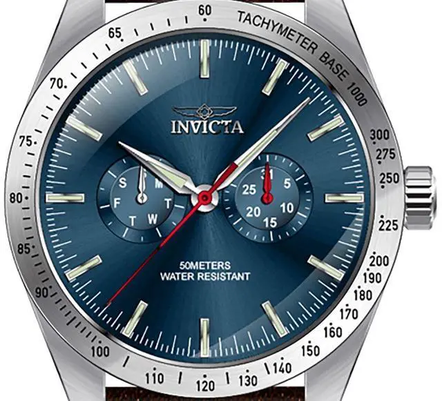 Alt view image 2 of 3 - Invicta Specialty Tachymeter Leather Strap Blue Dial Quartz 45978 Men's Watch