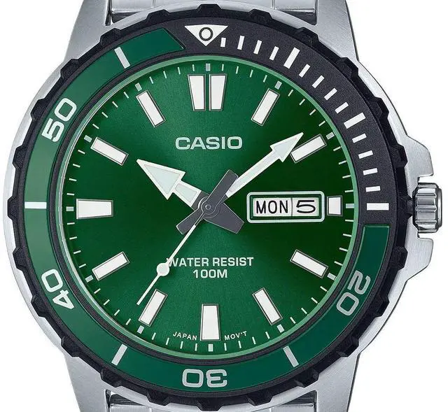 Alt view image 2 of 3 - Casio Standard Analog Green Dial Casual Quartz 100M Men's Watch MTD-125D-3AV