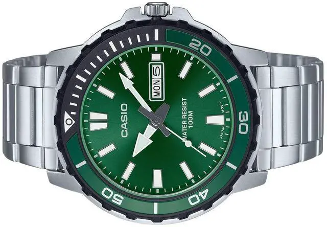 Alt view image 3 of 3 - Casio Standard Analog Green Dial Casual Quartz 100M Men's Watch MTD-125D-3AV