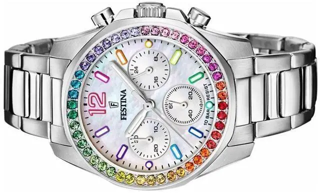 Alt view image 3 of 4 - Festina Rainbow Chronograph Silver Dial Quartz 100M Women's Watch F20606-2